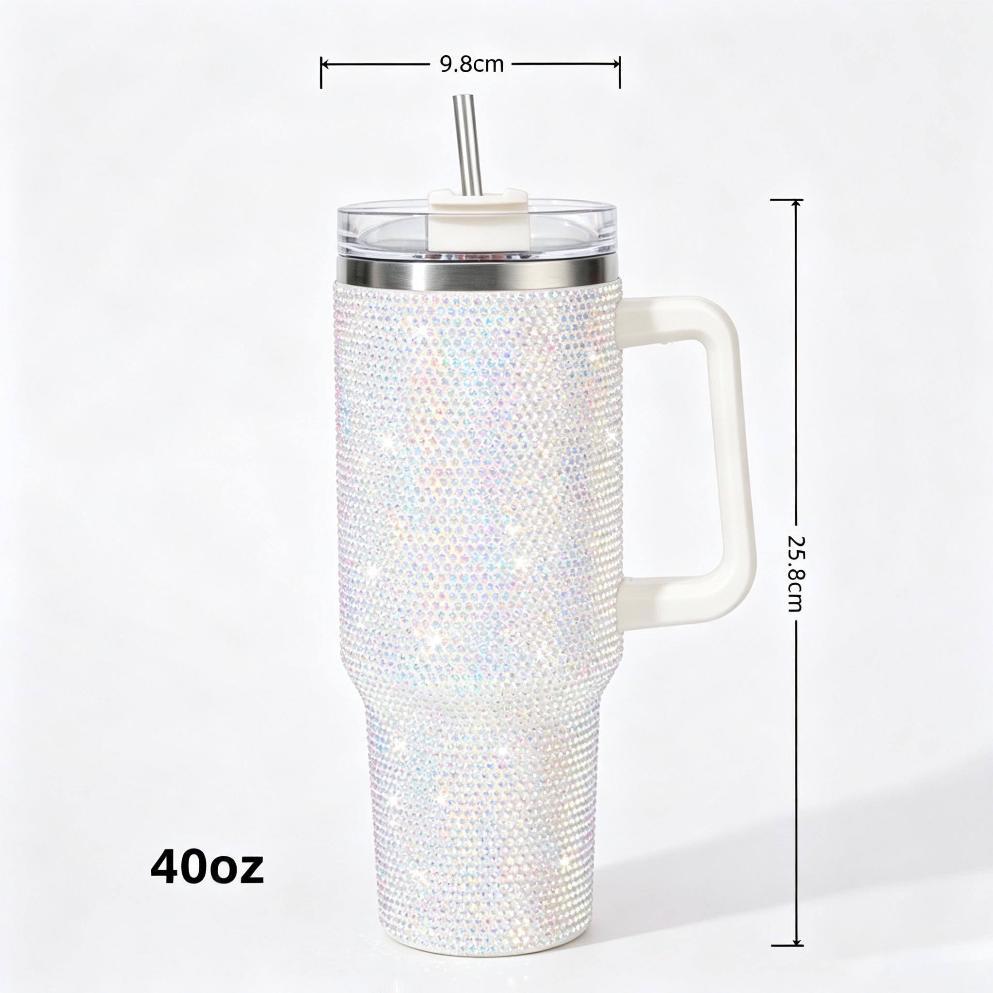 40 Oz Rhinestone Tumbler with Handle and Flip Straw | Insulated Stainless Steel Double Layer Bling Tumbler | Leak Proof Glitter Tumbler for Women | Reusable 1200ml Travel Bling Cups
