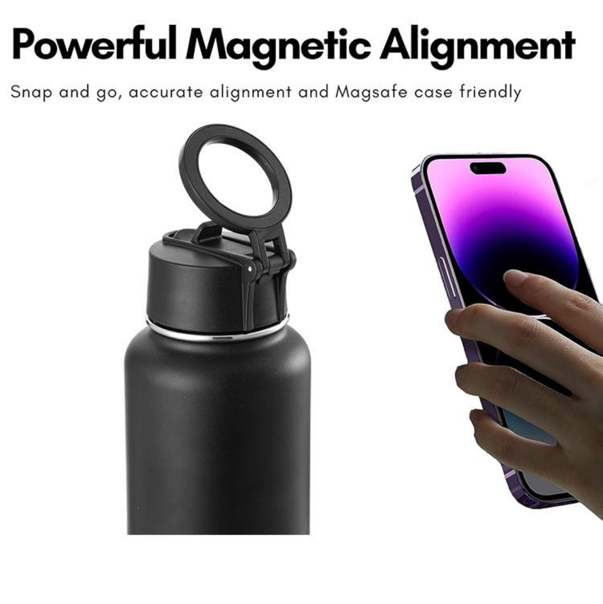 32/40oz Insulated Magnetic Water Bottle - Stainless Steel Vacuum Flask with MagSafe Compatible Phone Holder Keeps Drinks Cold for 24 Hours Water Jug for Gym and Outdoor Activities