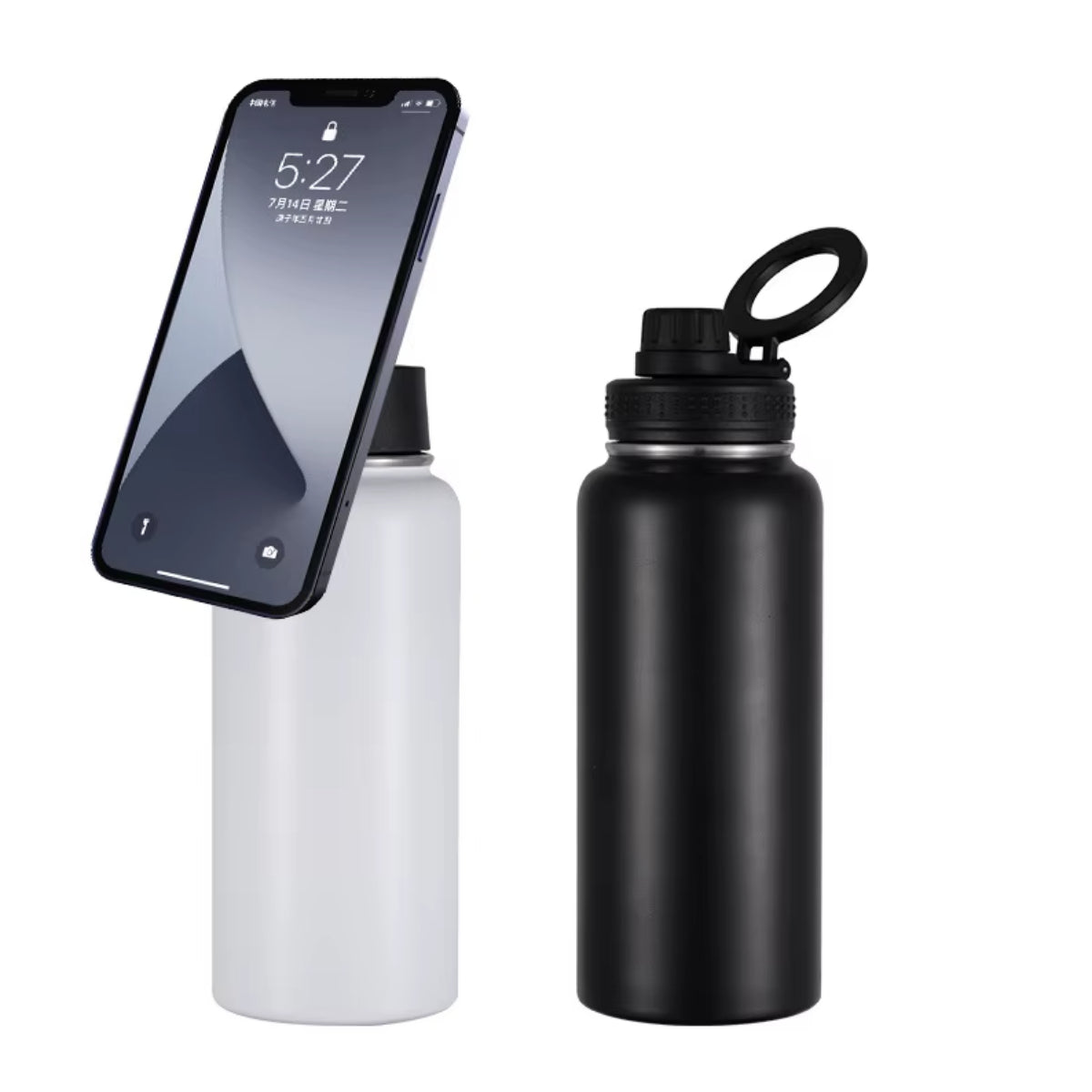 32/40oz Insulated Magnetic Water Bottle - Stainless Steel Vacuum Flask with MagSafe Compatible Phone Holder Keeps Drinks Cold for 24 Hours Water Jug for Gym and Outdoor Activities